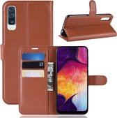 Litchi Texture horizontale flip lederen tas voor Galaxy A50, met portemonnee en houder en kaartsleuven (bruin)