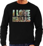 Tekst sweater I love koalas met dieren foto van een koala zwart voor heren - cadeau trui koalaberen liefhebber L