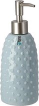 Zeeppompje/zeepdispenser blauw keramiek 20 cm - Navulbare zeep houder - Toilet/badkamer accessoires