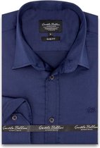 Heren Overhemd - Slim Fit - Luxury Plain Satijn - Navy - Maat L