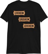 Valheim T-shirt - Liveheim Laugheim Loveheim - Zwart - Maat S - Heren