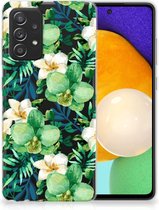 Silicone Back Cover Samsung Galaxy A52 Enterprise Editie (5G/4G) Telefoon Hoesje Orchidee Groen