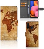 Telefoonhoesje Samsung Galaxy A20s Wallet Bookcase Wereldkaart