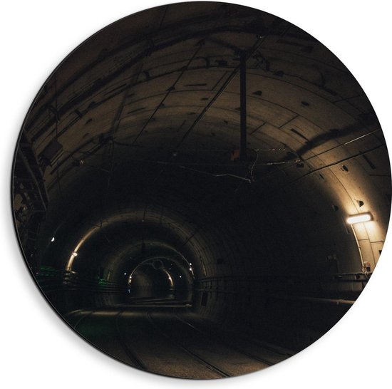 Dibond Wandcirkel - Lege Tunnel van Trein - 40x40cm Foto op Aluminium Wandcirkel (met ophangsysteem)