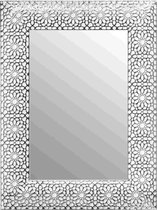 Spiegel Bloemen Zilver Wit 61x81 cm – Rosa – Duurzame spiegel zilveren lijst – Zilveren Wandspiegel – wand spiegels – Perfecthomeshop