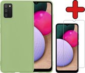 Samsung A02s Hoesje Groen Siliconen Case Met Screenprotector - Samsung Galaxy A02s Hoes Silicone Cover Met Screenprotector - Groen