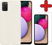 Samsung A02s Hoesje Wit Siliconen Case Met Screenprotector - Samsung Galaxy A02s Hoes Silicone Cover Met Screenprotector - Wit