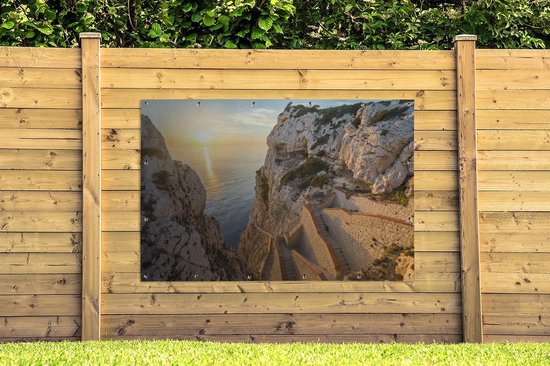 Muurdecoratie Rotswanden aan het water in Sardinië - 180x120 cm - Tuinposter - Tuindoek - Buitenposter - GreatGardenPosters