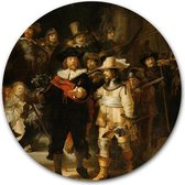Wandcirkel De Nachtwacht op hout - WallCatcher | Meesterwerk van Rembrandt van Rijn | Multiplex 80 cm rond | Houten muurcirkel Oude Meesters kunstwerken