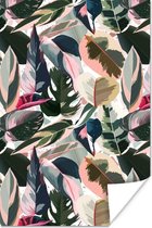 Affiche Tropical - Rose - Feuilles - 40x60 cm