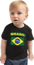 Brasil baby shirt met vlag zwart jongens en meisjes - Kraamcadeau - Babykleding - Brazilie landen t-shirt 68 (3-6 maanden)