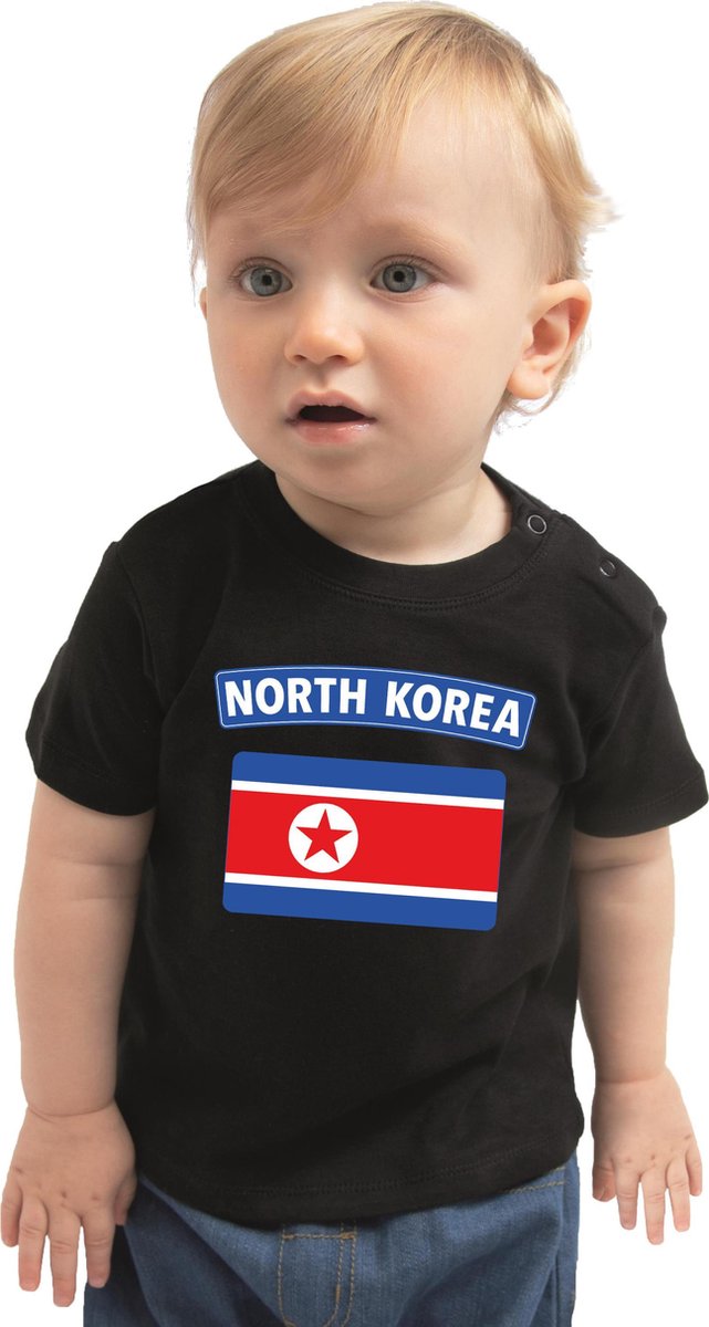 North-Korea baby shirt met vlag zwart jongens en meisjes - Kraamcadeau - Babykleding - Noord-Korea landen t-shirt 68