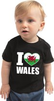 I love Wales baby shirt zwart jongens en meisjes - Kraamcadeau - Babykleding - Wales landen t-shirt 74 (5-9 maanden)