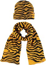 Ensemble d'hiver de Luxe enfants écharpe et bonnet imprimé tigre jaune ocre - Bonnets et écharpes d'hiver chauds pour enfants