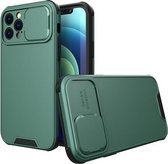 Sliding Camera Cover Design PC + TPU-beschermhoes voor iPhone 11 Pro Max (donkergroen)