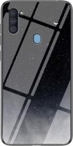 Voor Samsung Galaxy A11 / M11 Sterrenhemel Geschilderd Gehard Glas TPU Schokbestendig Beschermhoes (Star Crescent Moon)