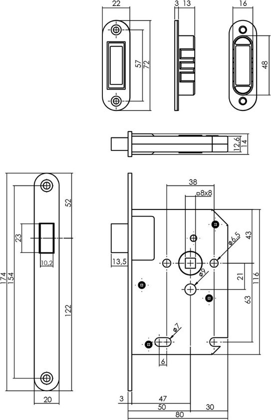 Intersteel Woningbouw magneet loopslot, voorplaat afgerond rvs - Intersteel