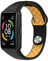 Siliconen Smartwatch bandje - Geschikt voor Huawei Band 6 sport bandje - zwart/geel - Strap-it Horlogeband / Polsband / Armband