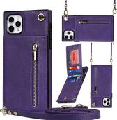 Cross-body rits vierkante TPU + PU achterkant van de behuizing met houder en kaartsleuven en portemonnee en riem voor iPhone 11 Pro Max (paars)