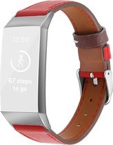 By Qubix - Fitbit Charge 3 & 4 Luxe Lederen bandje - Maat: Small - Rood - Fitbit charge bandje