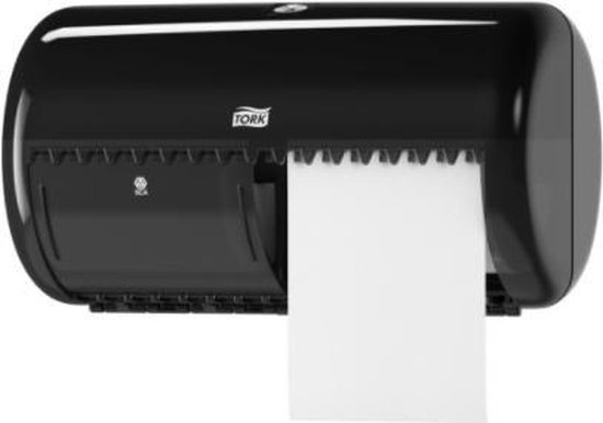 Tork Traditionele toiletpapierdispenser van zwart glanzend kunststof, model T4.