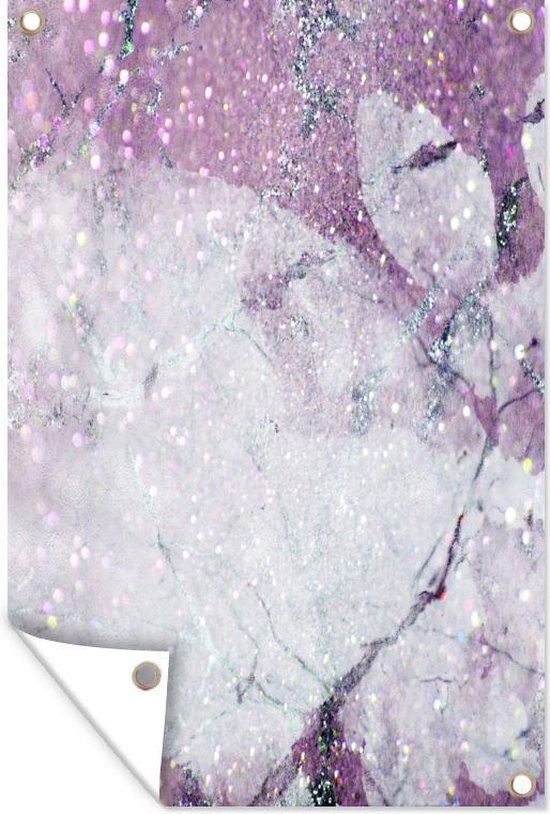 Tuinposter - Tuindoek - Tuinposters buiten - Marmer - Glitter - Paars - 80x120 cm - Tuin