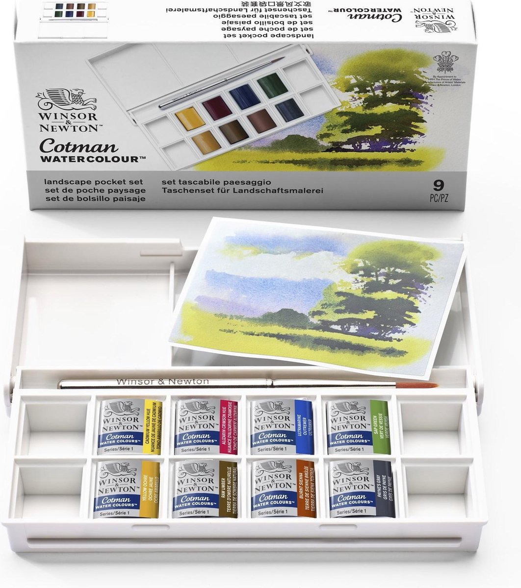 Winsor & Newton 0390673 Cotman Aquarelverf Set Landscape Pocket – 8 halve Watercolour napjes met reispenseel — afbeelding 6