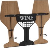 Metalen/houten wijnflessen rek/wijnrek in de vorm van 2 wijnglazen voor 3 flessen 35 x 15 x 31 cm - Wijnfles houder
