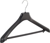 De Kledinghanger Gigant - 5 x Mantel / kostuumhanger kunststof zwart met schouderverbreding en anti-slip broeklat, 45 cm