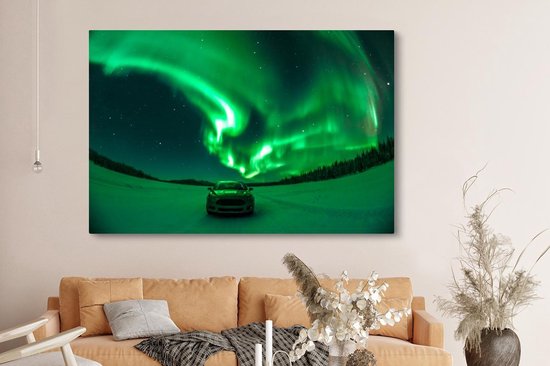 Tableau sur toile Aurores boréales - Ciel étoilé - Voiture - 180x120 cm - Décoration murale XXL