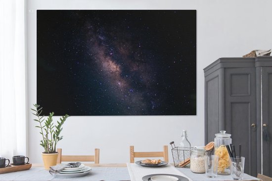Canvas schilderij 150x100 cm - Wanddecoratie Sterren - Sterrenhemel - Paars - Muurdecoratie woonkamer - Slaapkamer decoratie - Kamer accessoires - Schilderijen