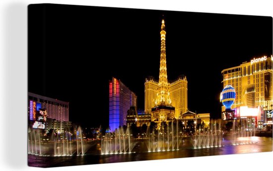 Canvas schilderij 160x80 cm - Wanddecoratie Strip - Las Vegas - Nacht - Muurdecoratie woonkamer - Slaapkamer decoratie - Kamer accessoires - Schilderijen