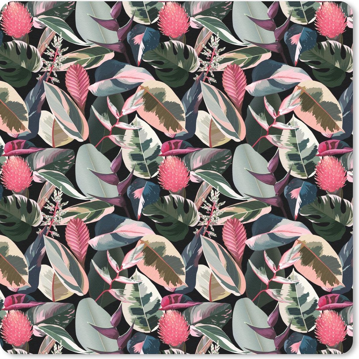 Muismat 30x30 cm - Mousepad Tropisch - Bladeren - Roze - Muismatten