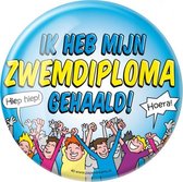 button Zwemdiploma gehaald! 10 cm staal lichtblauw