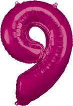 folieballon 63 x 86 cm nummer 9 roze