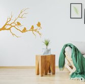 Muursticker Vogels Op Tak -  Goud -  60 x 45 cm  -  slaapkamer  woonkamer  dieren - Muursticker4Sale