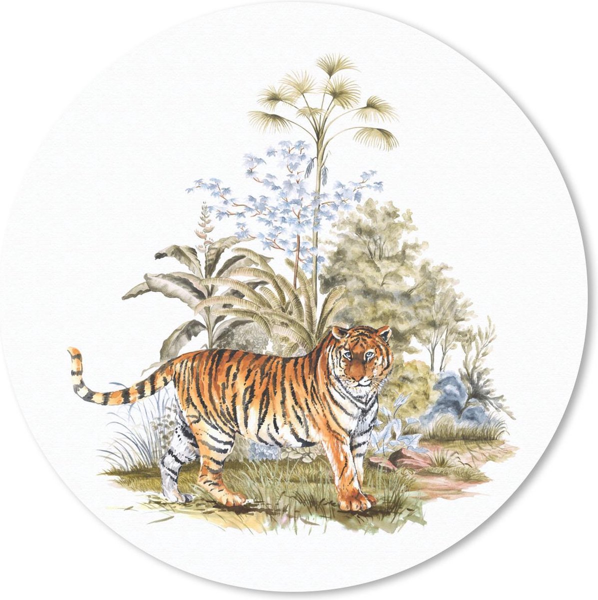 Muismat rond 30x30 cm - Mousepad Tijger - Schilderij - Planten - Ronde muismatten