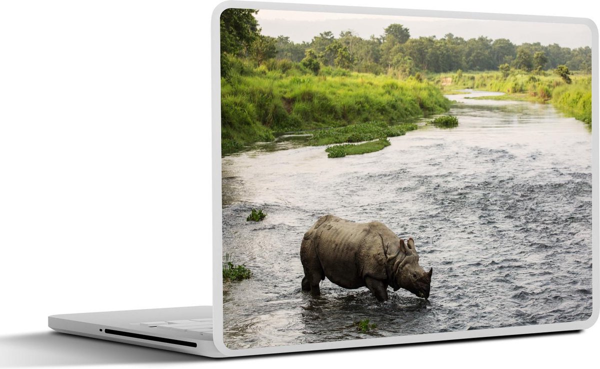Laptop sticker - 13.3 inch - Neushoorn in het water - 31x22,5cm - Laptopstickers - Laptop skin - Cover