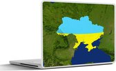 Laptop sticker - 10.1 inch - Satellietbeeld van Oekraïne met de vlag - 25x18cm - Laptopstickers - Laptop skin - Cover