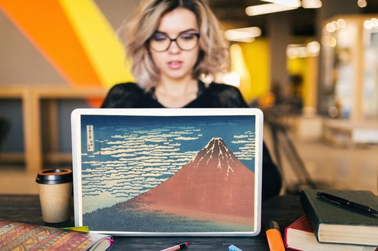 Sticker pour ordinateur portable - 15,6 pouces - Mont Fuji - peinture de Katsushika Hokusai