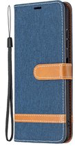 Hoesje geschikt voor iPhone 12 Mini - Bookcase - Pasjeshouder - Portemonnee - Vintage - Stof - Kunstleer - Donkerblauw