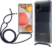 Telefoonhoesje Geschikt voor: Samsung Galaxy A42 5G met koord - Kettinghoesje - Anti Shock - Transparant TPU - Draagriem voor Schouder / Nek - Schouder tas - ZT Accessoires