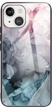 Abstracte marmeren patroon glazen beschermhoes voor iPhone 13 Mini (abstract lichtroze)