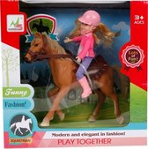 speelset paard meisjes 21 cm roze/bruin 4-delig