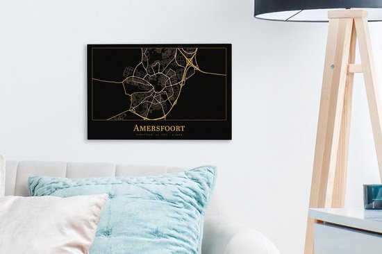 Toile Peintures Carte - Amersfoort - Or - Zwart - 30x20 cm - Décoration murale