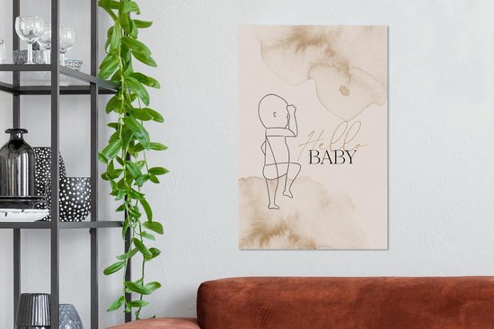 Canvas Schilderij Hello baby - Spreuken - Baby - Quotes - Vintage - 60x90 cm - Wanddecoratie