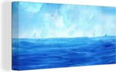 Canvas Schilderij Zee - Waterverf - Lucht - 40x20 cm - Wanddecoratie