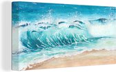 Canvas Schilderij Strand - Golf - Zee - 80x40 cm - Wanddecoratie