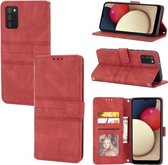 Voor Samsung Galaxy A03s Reliëf Gestreepte Magnetische Gesp PU + TPU Horizontale Flip Lederen Case met Houder & Kaartsleuf & Portemonnee & Fotolijst & Sling (Rood)