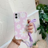 Bloempatroon TPU schokbestendig beschermhoes met nekkoord voor iPhone 12 mini (paars)